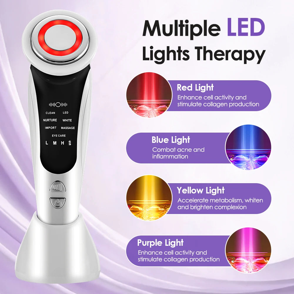 7 in 1 EMS Facial Massager with LED Light Vibration Hot Compress Skin Care Face Beauty Instrument Lifting Device Skincare